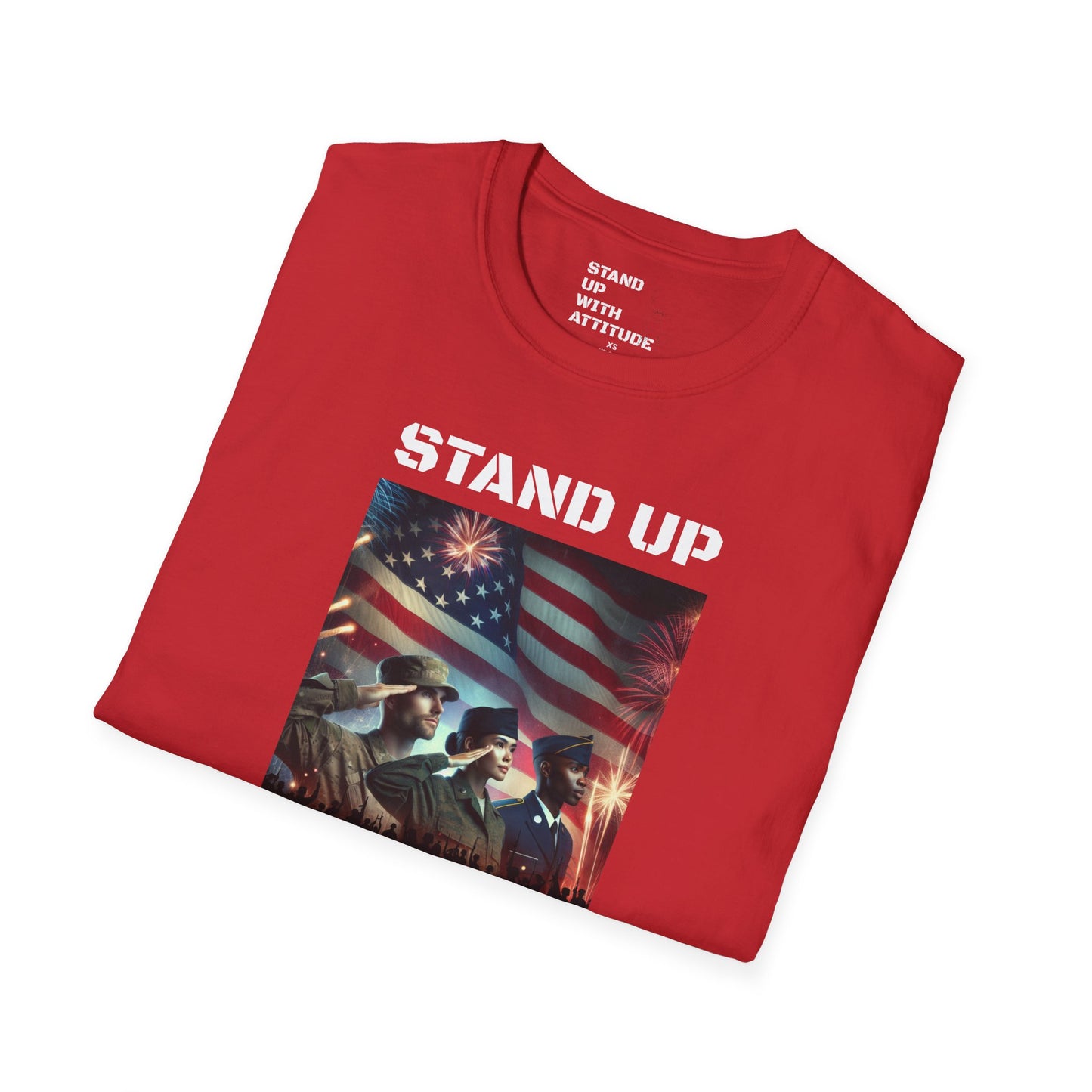 Americans Solute To The U.S. Flag with Fireworks T-Shirt