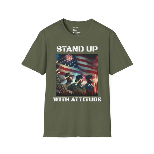 Americans Solute To The U.S. Flag with Fireworks T-Shirt