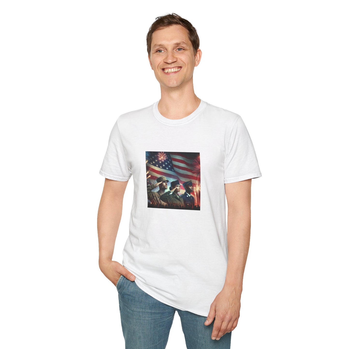 Americans Solute To The U.S. Flag with Fireworks T-Shirt