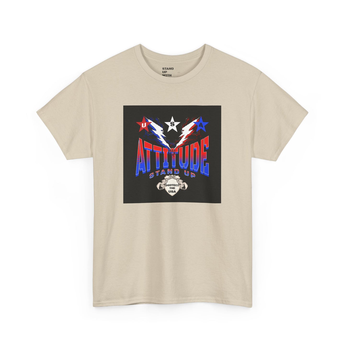 Red White Blue Stars Protect The USA Heavy Cotton Tee