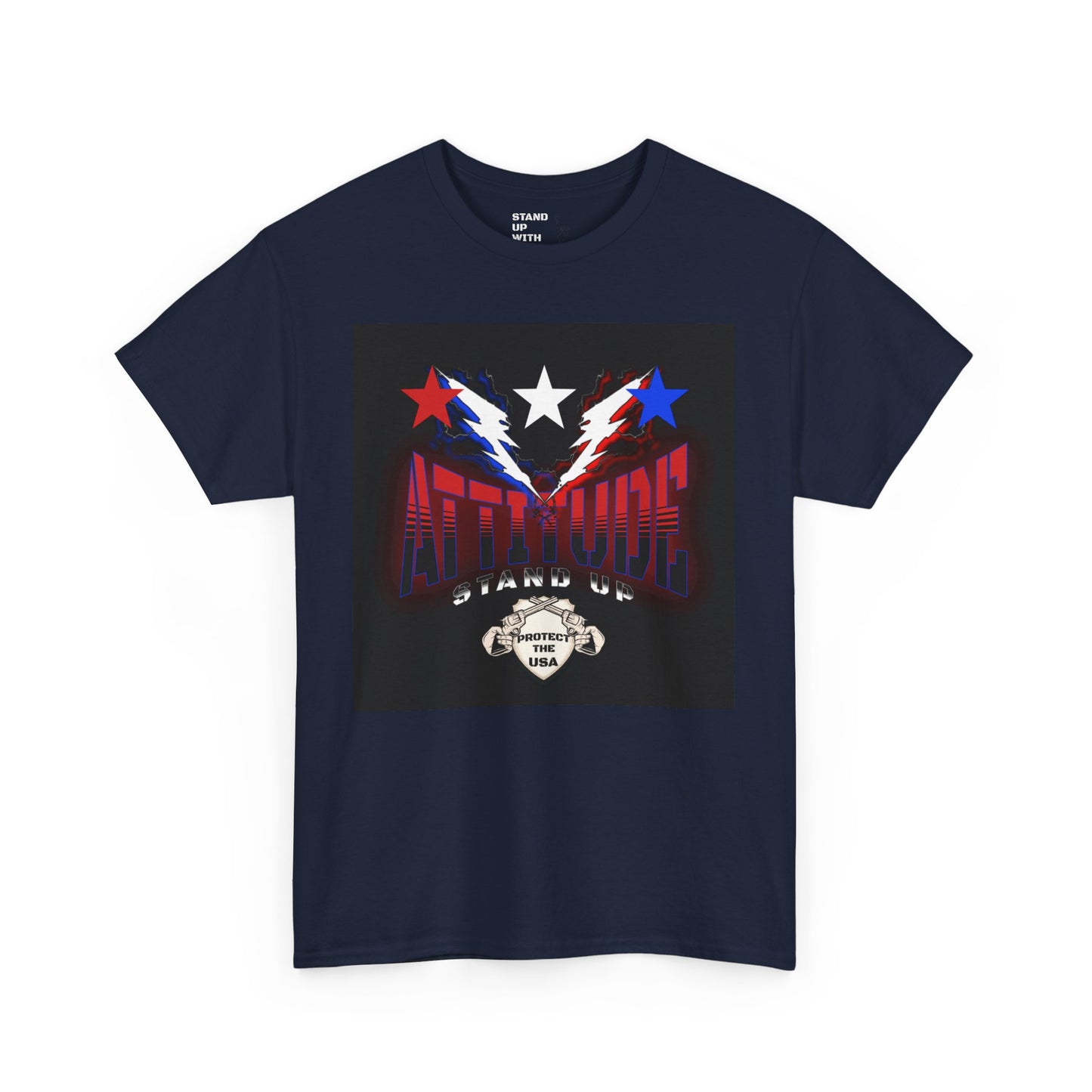 Red White And Blue Stars Protect The USA Heavy Cotton Tee