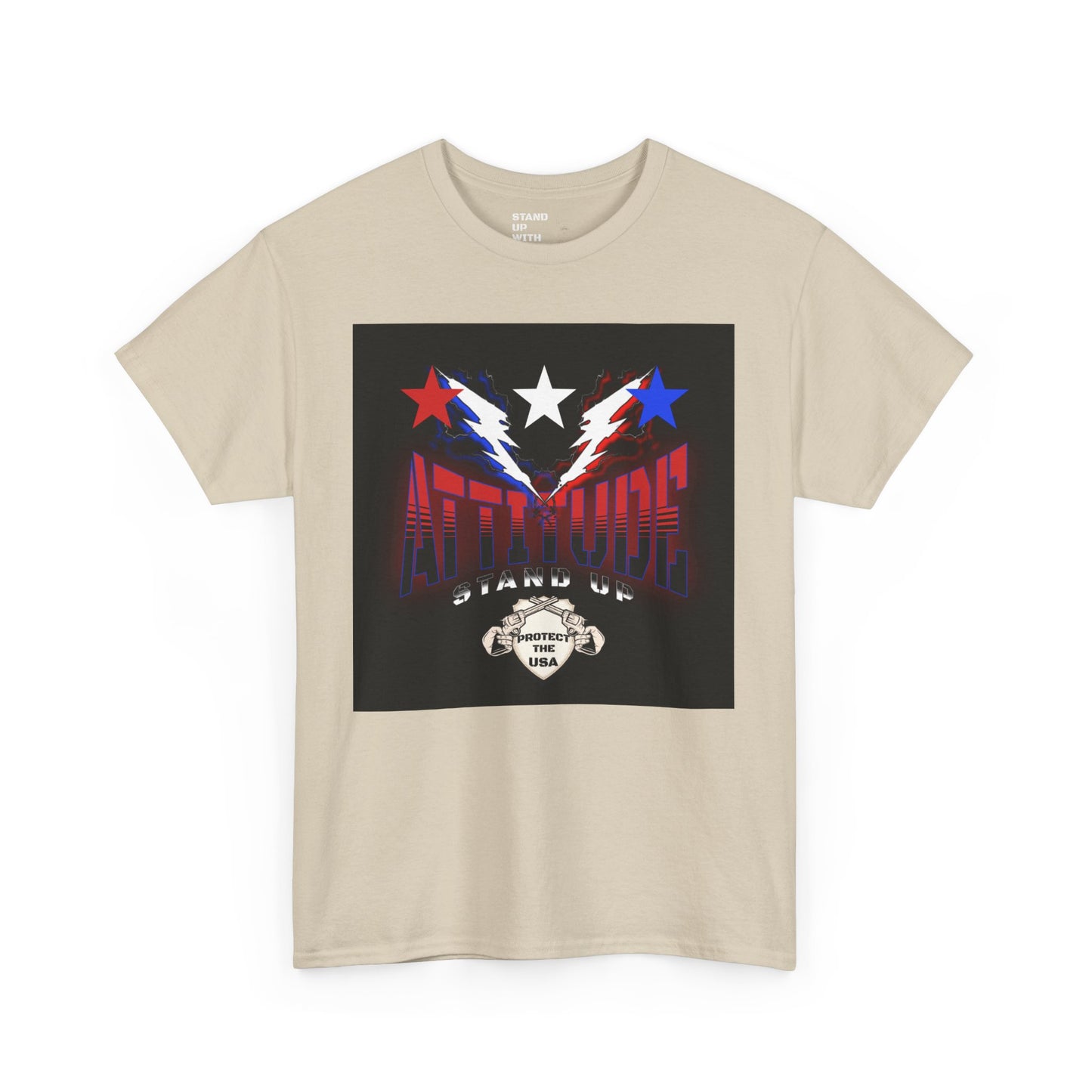 Red White And Blue Stars Protect The USA Heavy Cotton Tee