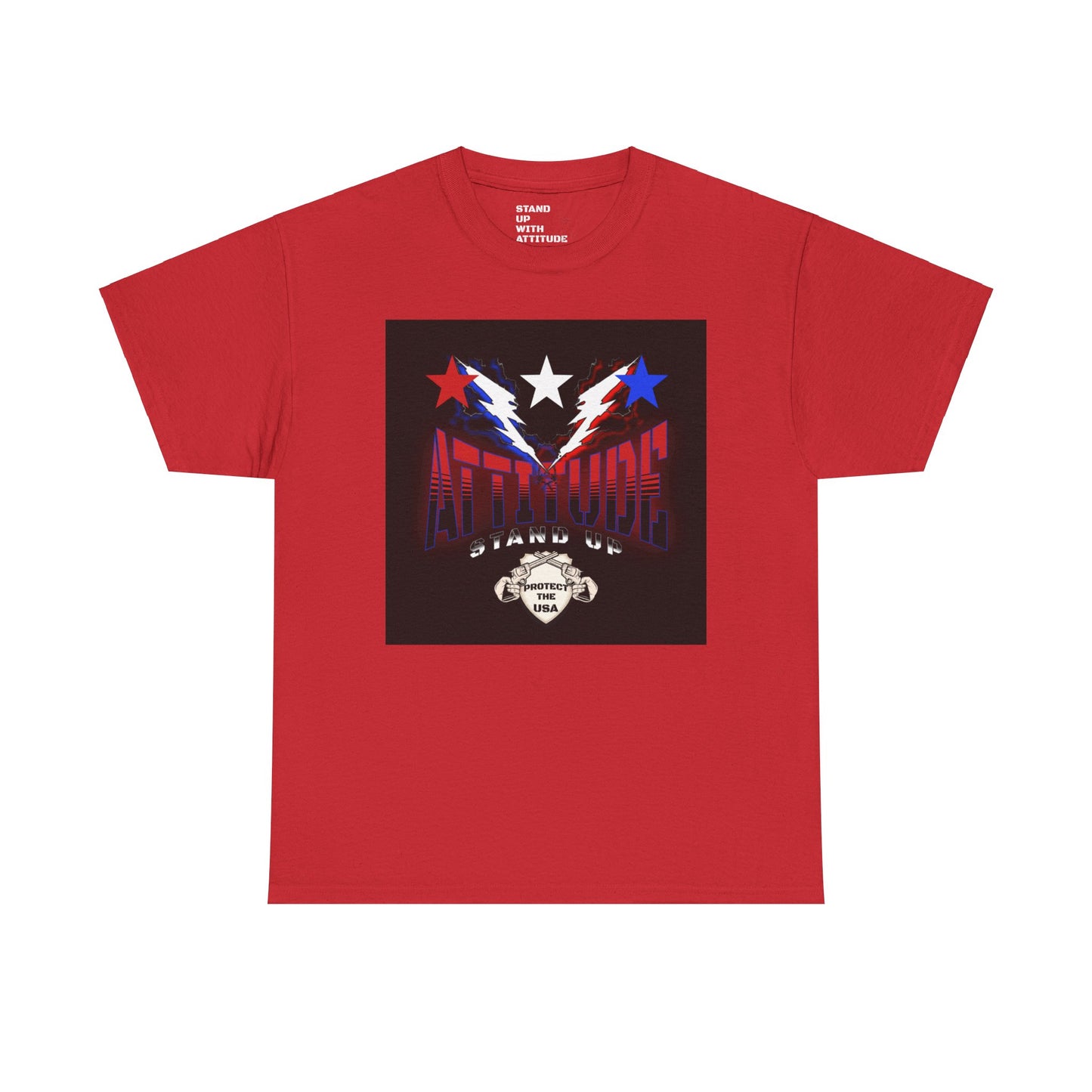 Red White And Blue Stars Protect The USA Heavy Cotton Tee