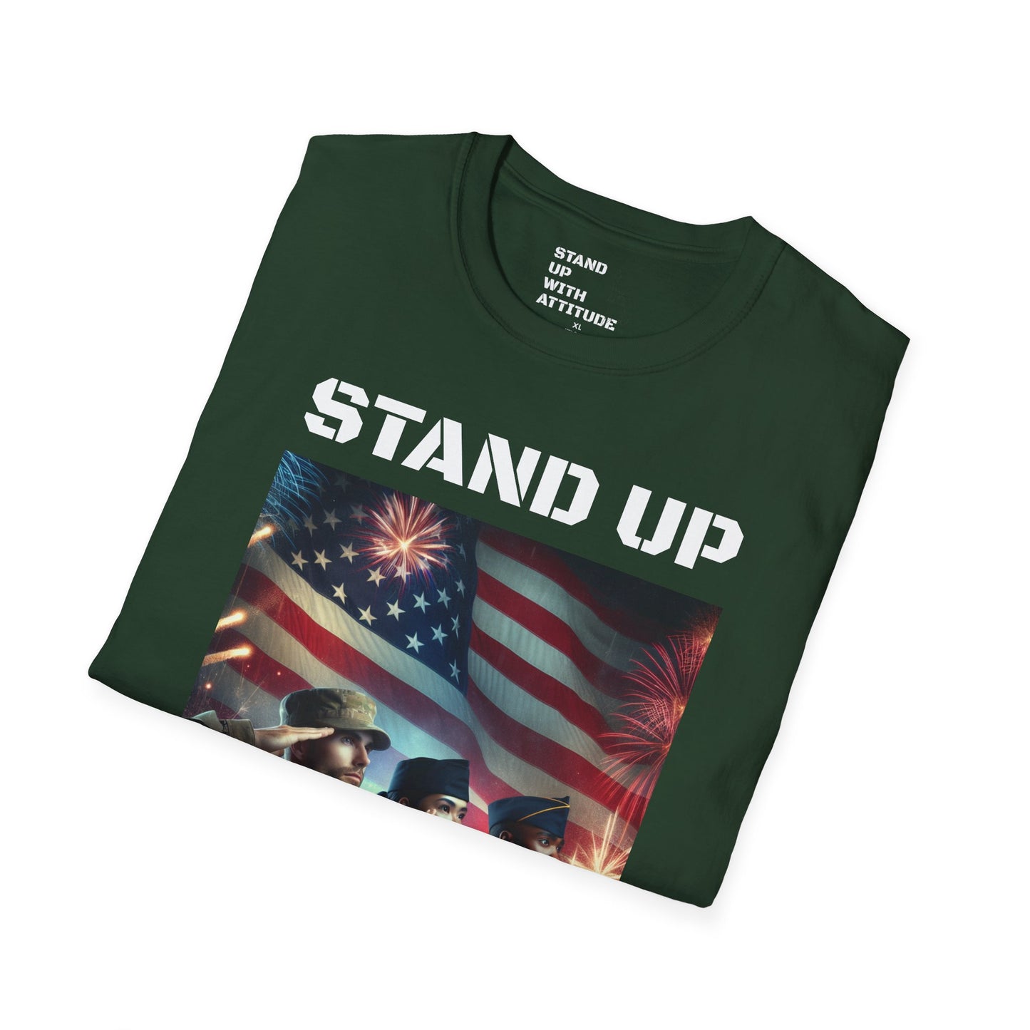 Americans Solute To The U.S. Flag with Fireworks T-Shirt