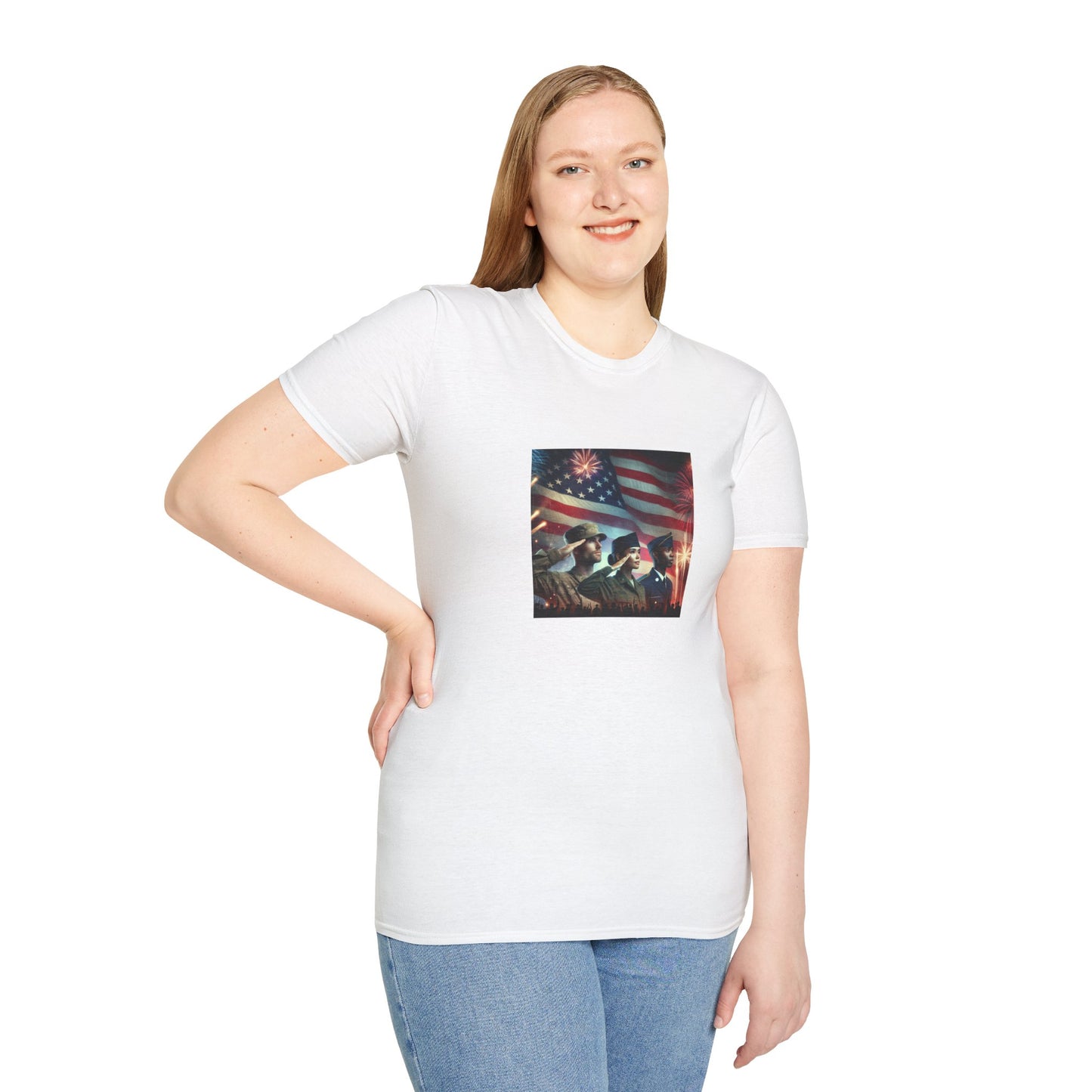 Americans Solute To The U.S. Flag with Fireworks T-Shirt