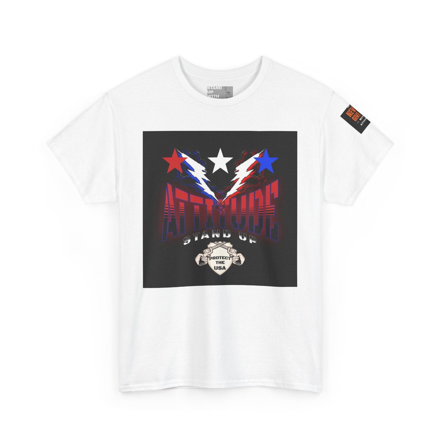 Red White And Blue Stars Protect The USA Heavy Cotton Tee