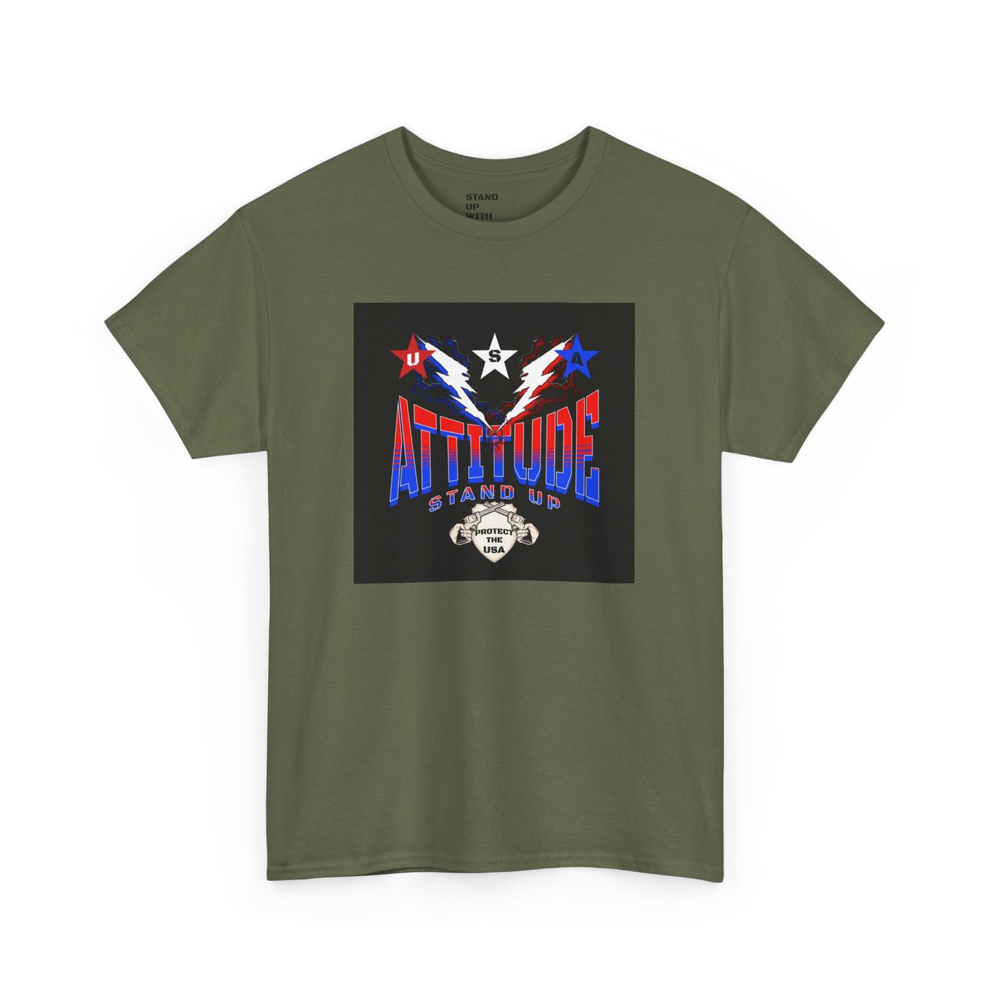 Red White Blue Stars Protect The USA Heavy Cotton Tee