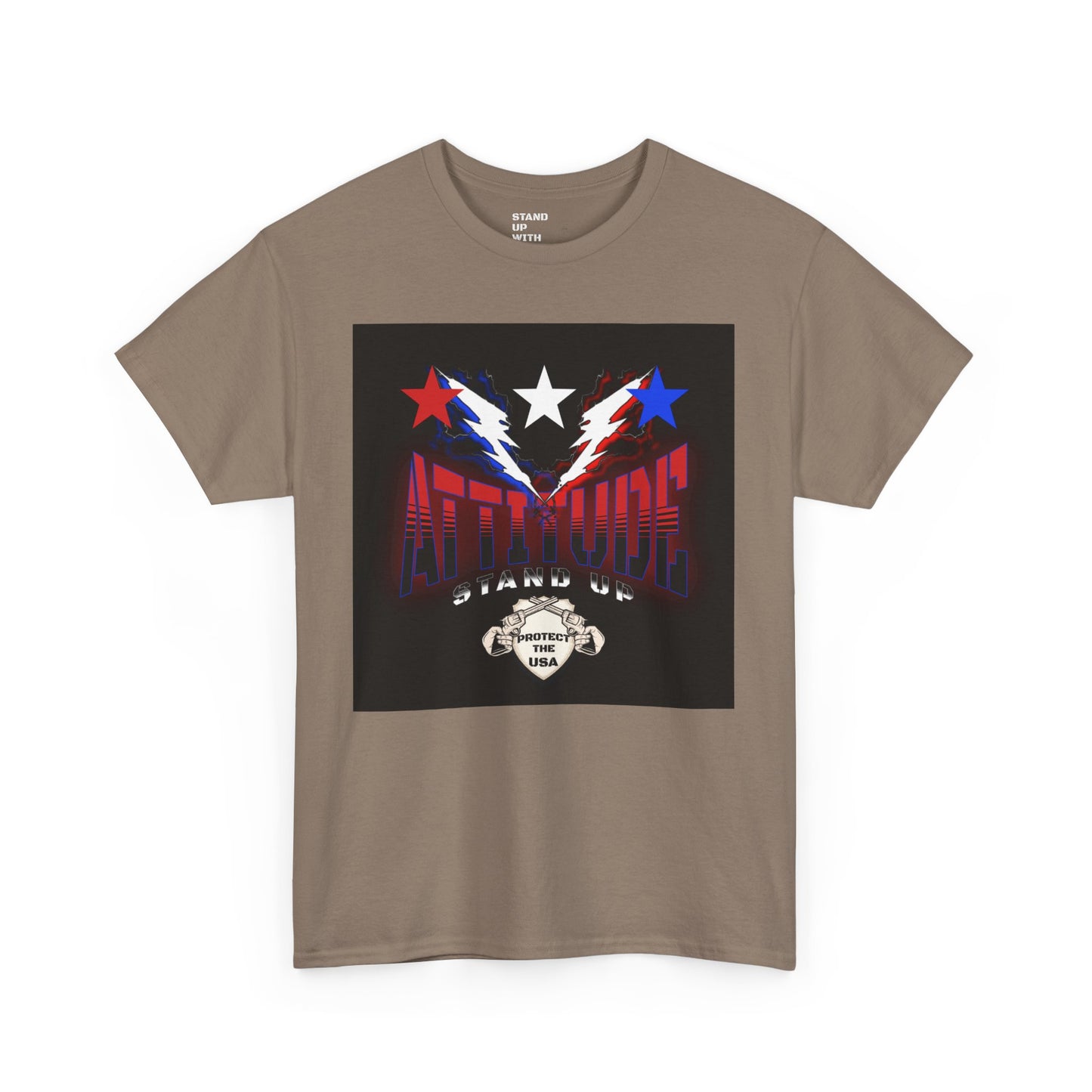 Red White And Blue Stars Protect The USA Heavy Cotton Tee