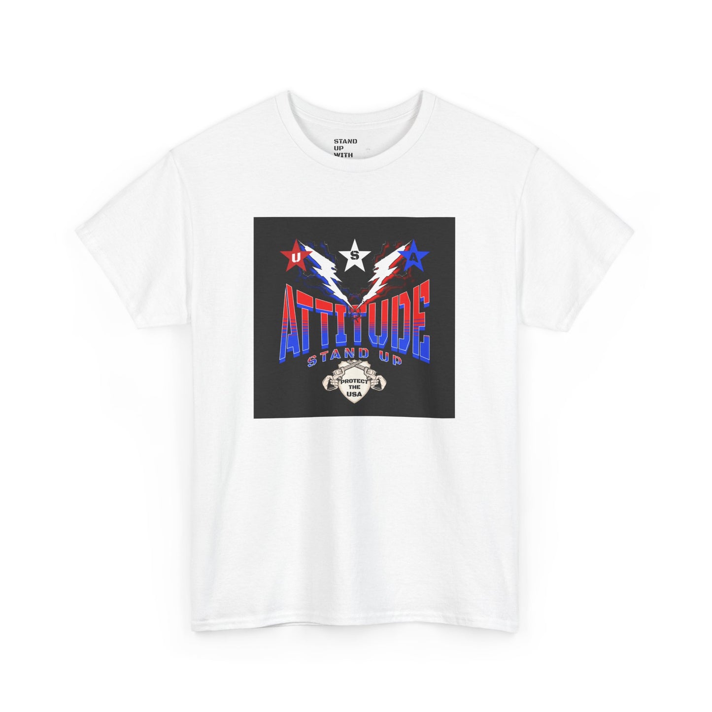 Red White Blue Stars Protect The USA Heavy Cotton Tee