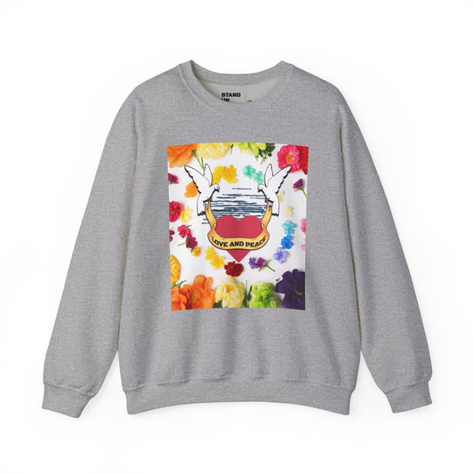 2 Doves With Banner "Love And Peace" Heavy Blend™ Crewneck Sweatshirt