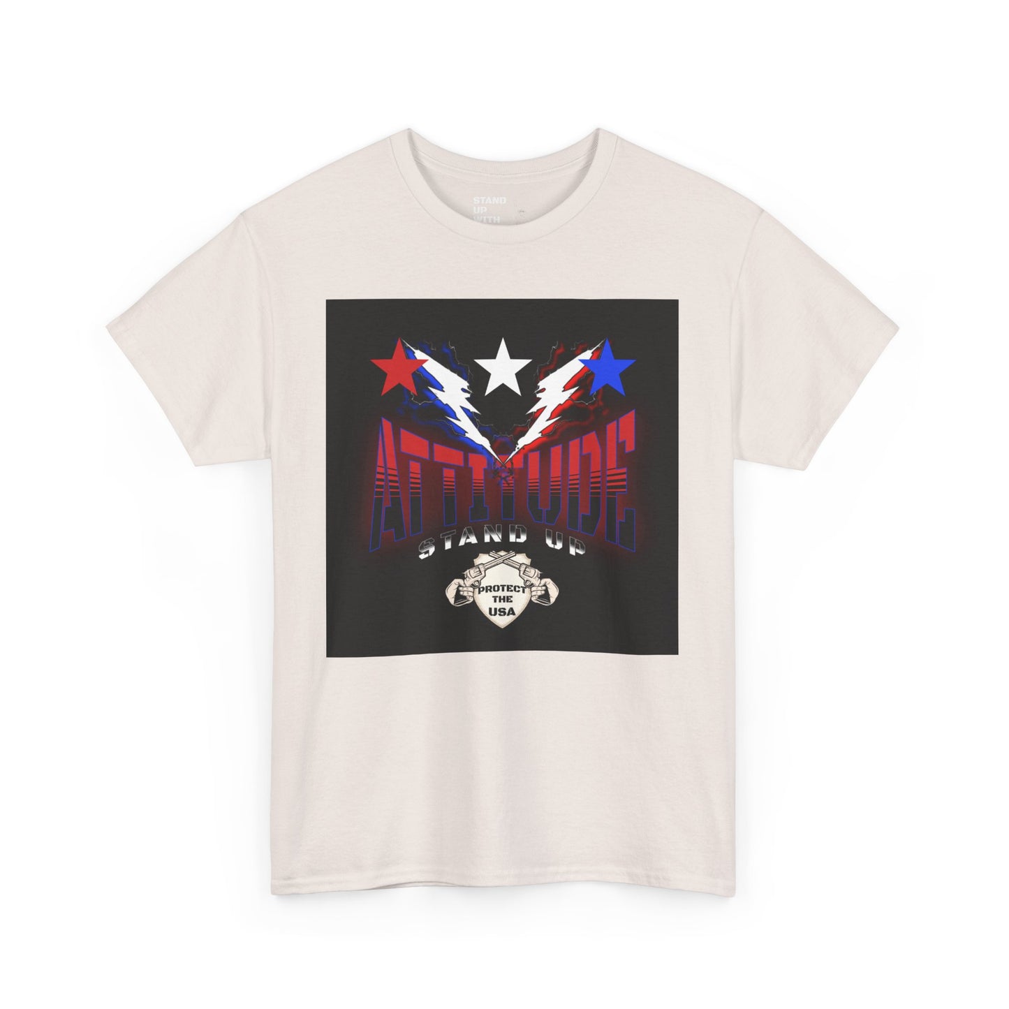 Red White And Blue Stars Protect The USA Heavy Cotton Tee