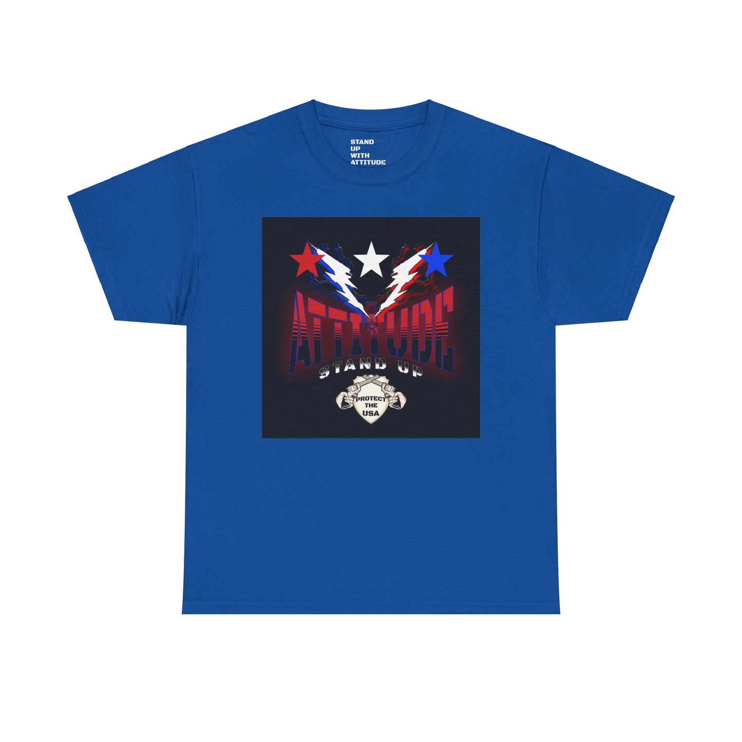 Red White And Blue Stars Protect The USA Heavy Cotton Tee