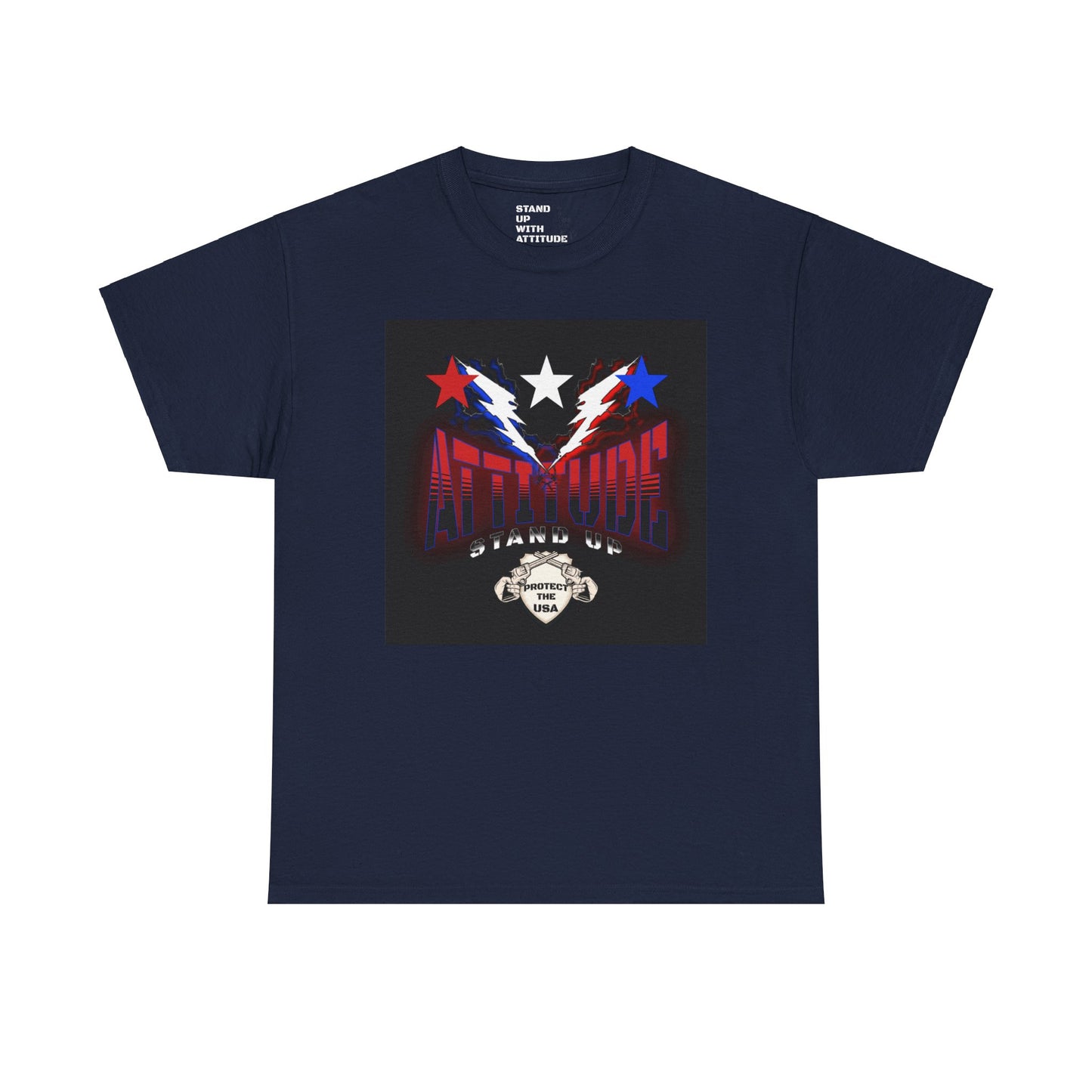 Red White And Blue Stars Protect The USA Heavy Cotton Tee