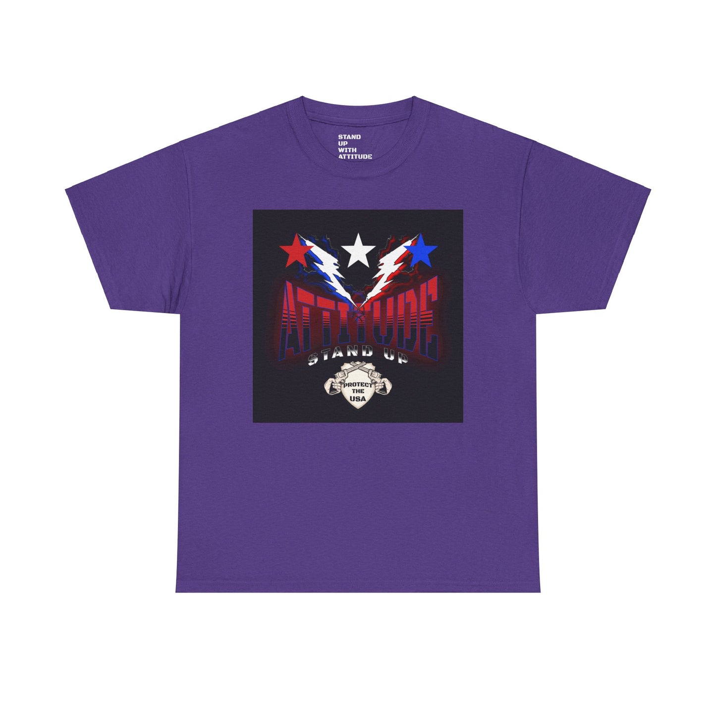 Red White And Blue Stars Protect The USA Heavy Cotton Tee