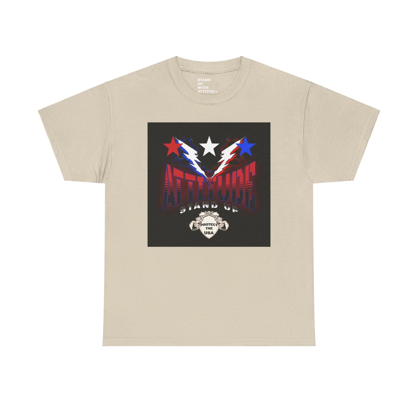 Red White And Blue Stars Protect The USA Heavy Cotton Tee