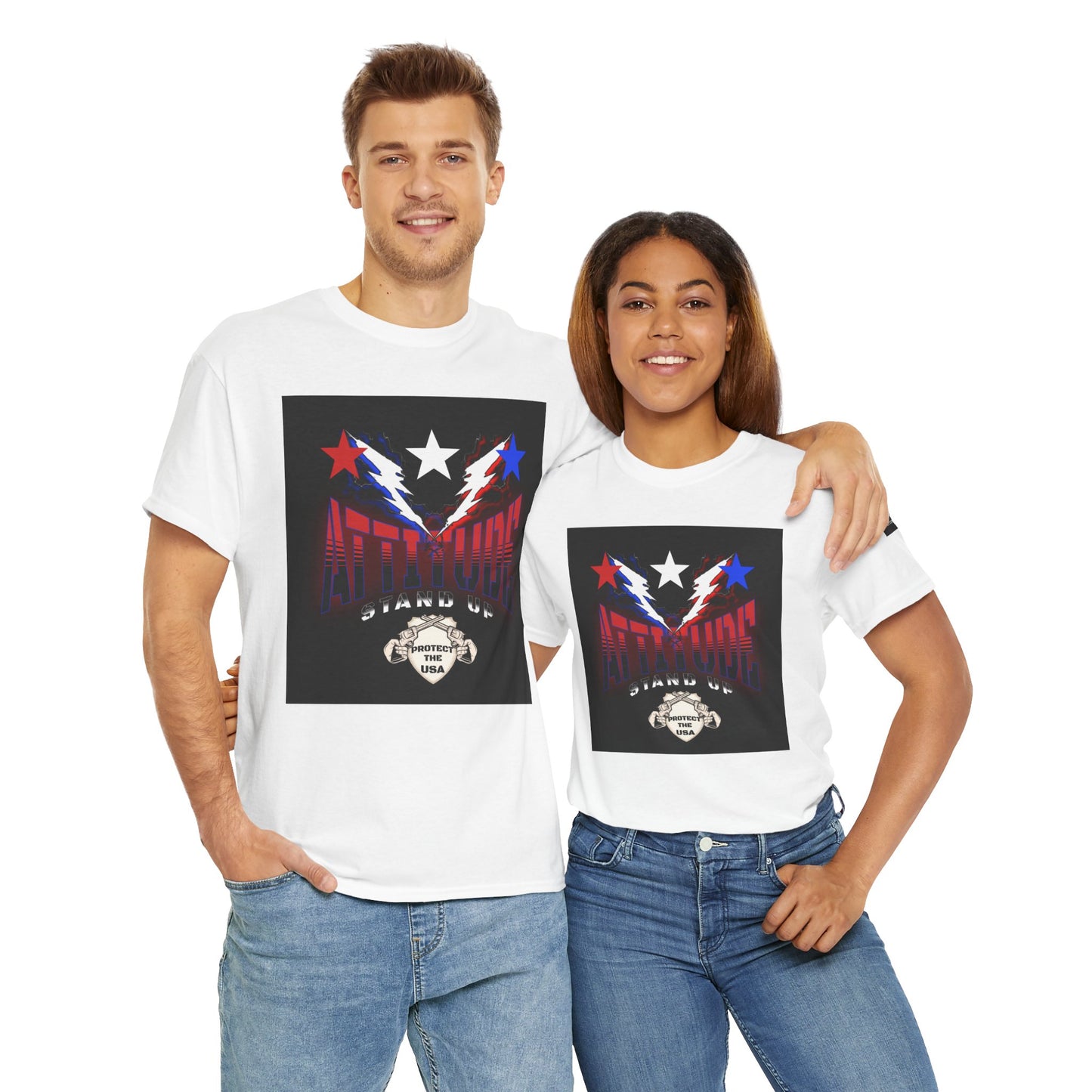 Red White And Blue Stars Protect The USA Heavy Cotton Tee