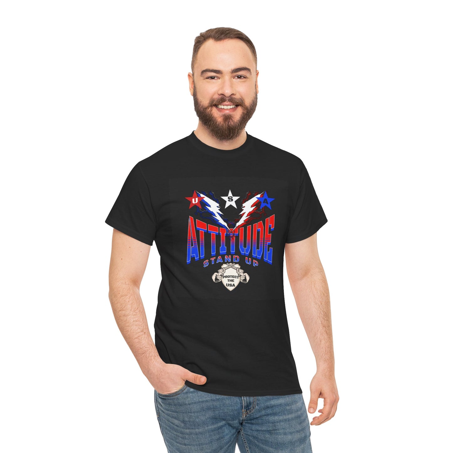 Red White Blue Stars Protect The USA Heavy Cotton Tee