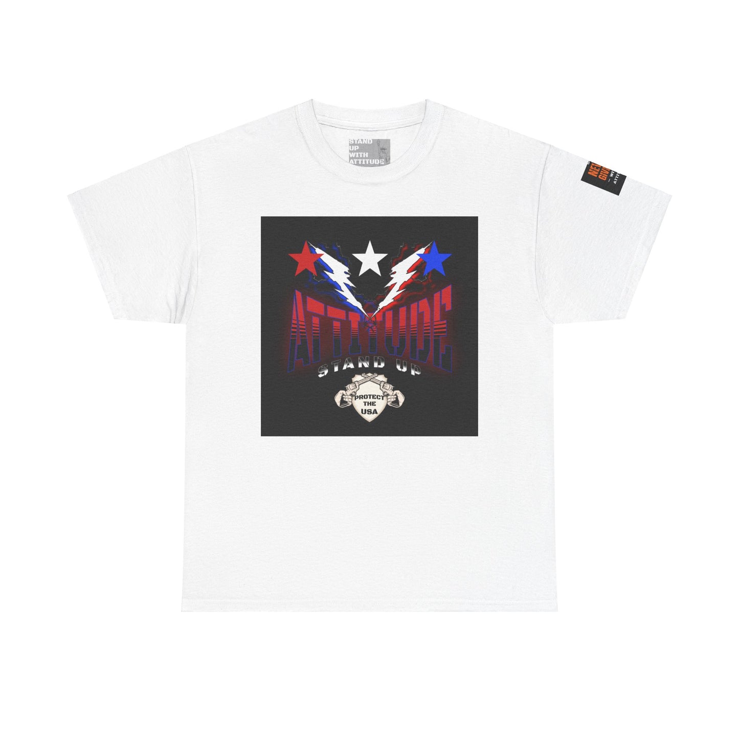 Red White And Blue Stars Protect The USA Heavy Cotton Tee