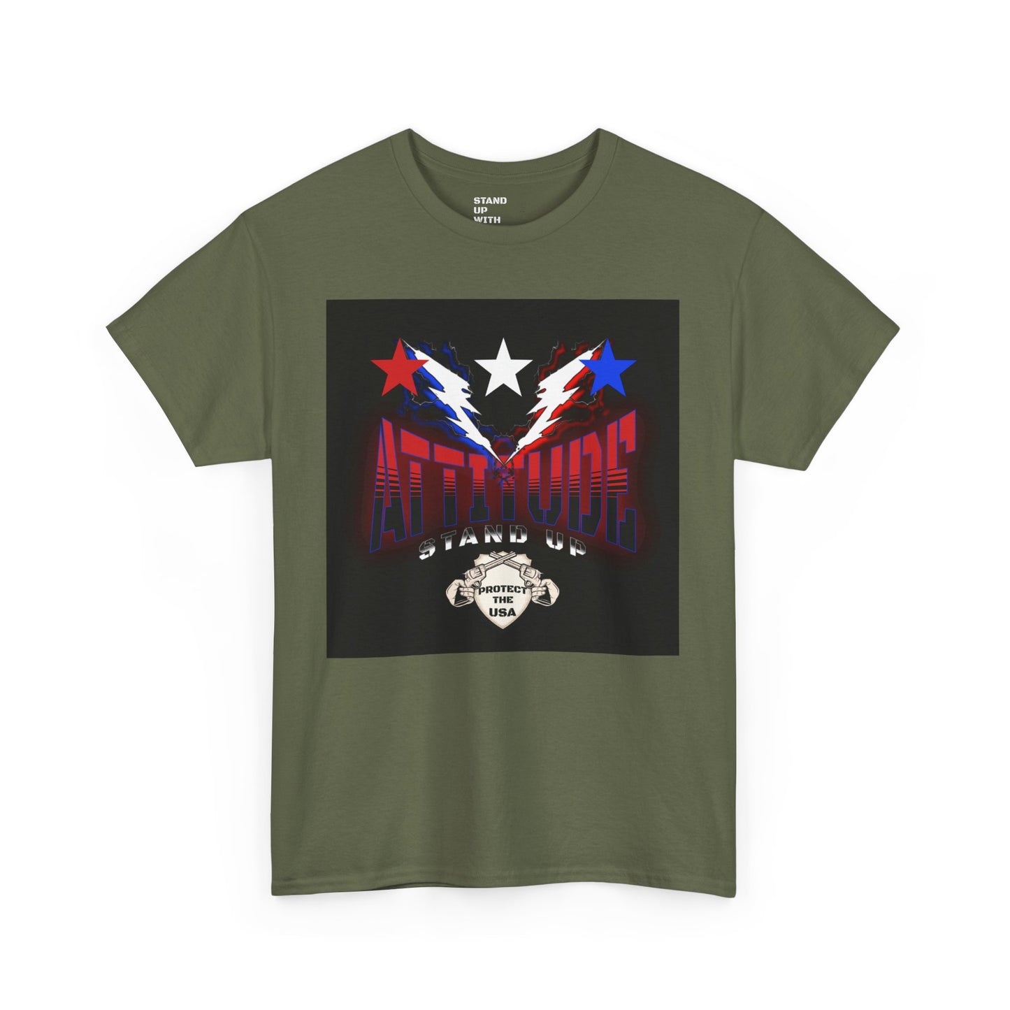 Red White And Blue Stars Protect The USA Heavy Cotton Tee