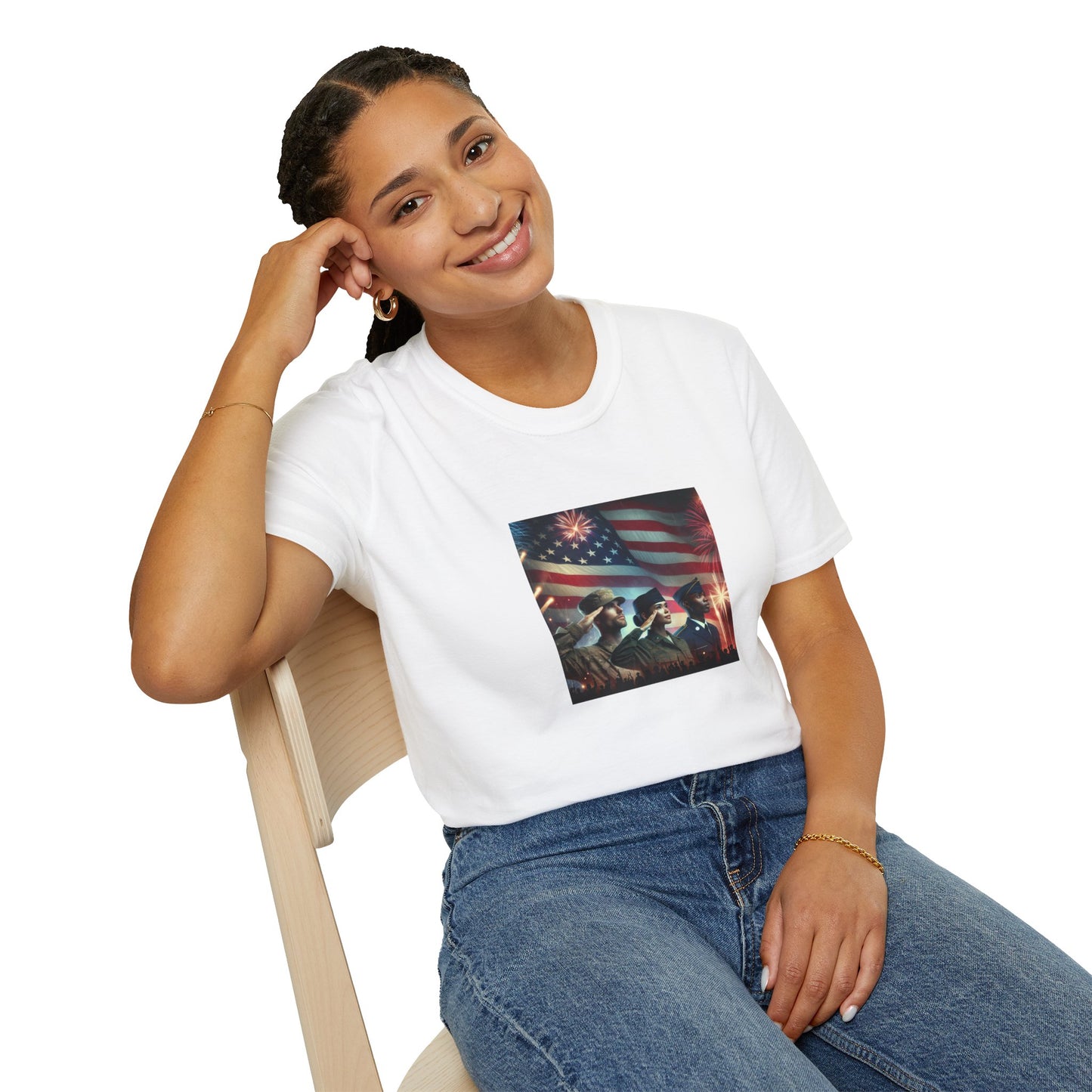 Americans Solute To The U.S. Flag with Fireworks T-Shirt