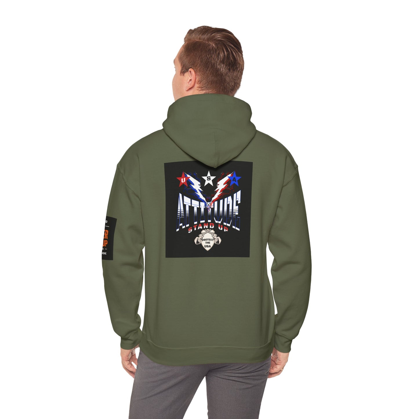 Red White Blue Stars Protect The USA Heavy Blend™ Hooded Sweatshirt