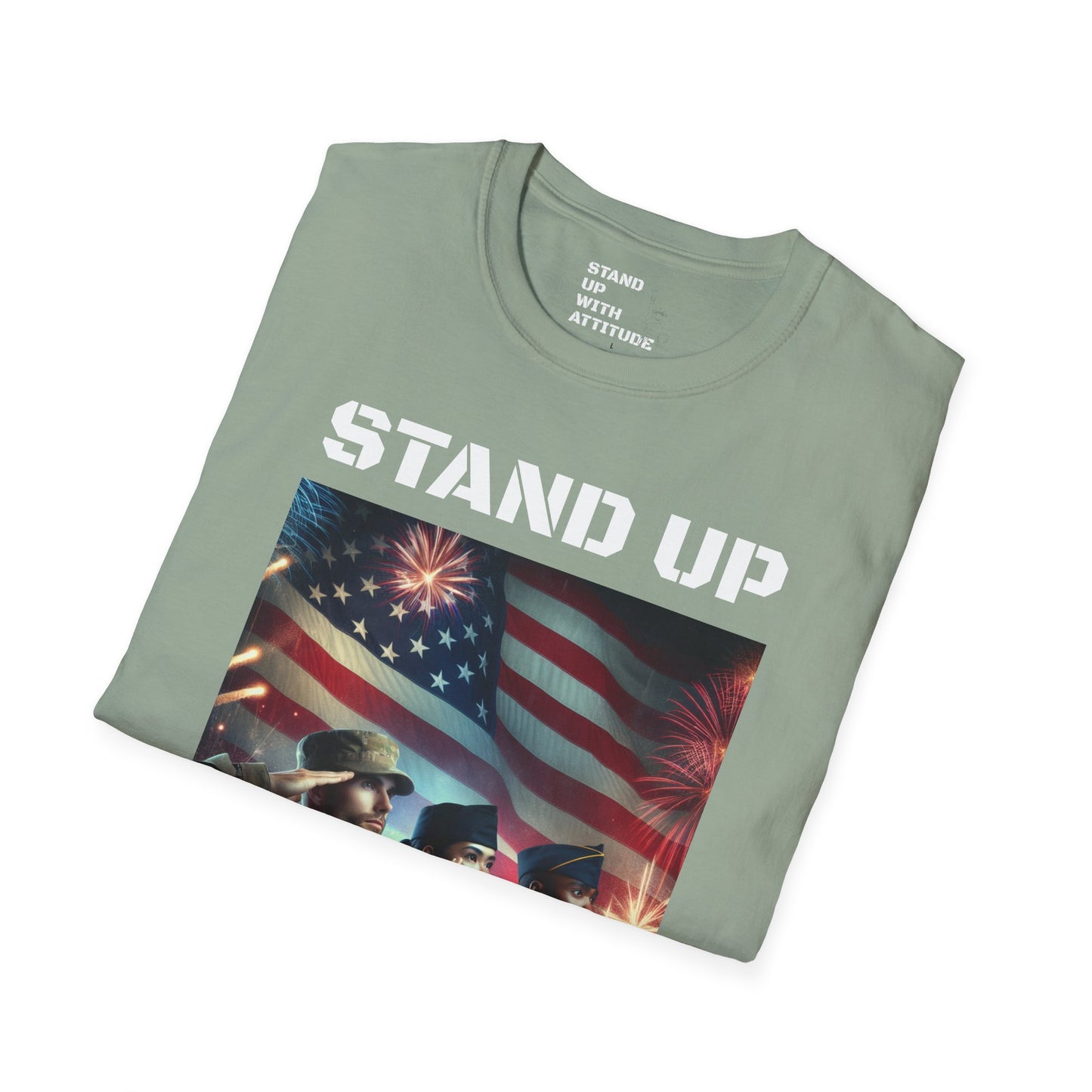 Americans Solute To The U.S. Flag with Fireworks T-Shirt