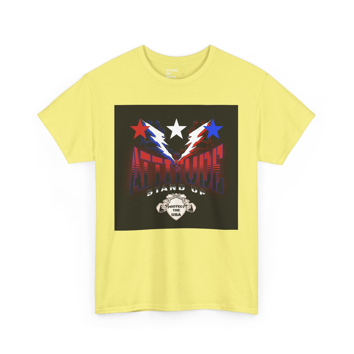 Red White And Blue Stars Protect The USA Heavy Cotton Tee