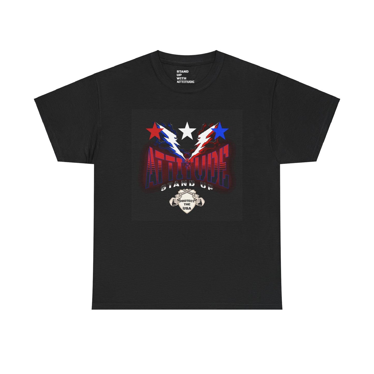 Red White And Blue Stars Protect The USA Heavy Cotton Tee