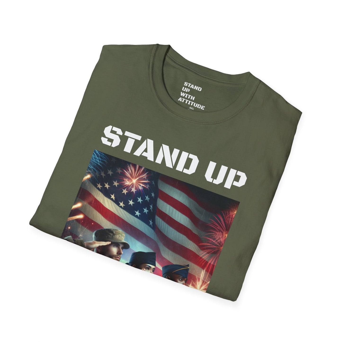 Americans Solute To The U.S. Flag with Fireworks T-Shirt