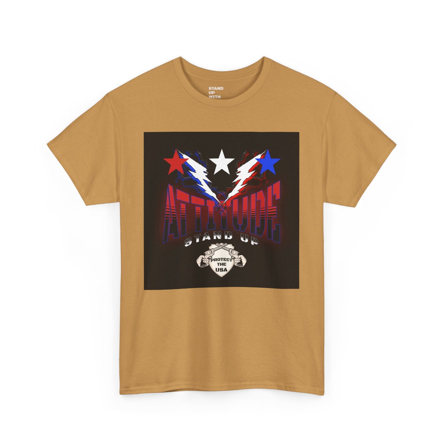 Red White And Blue Stars Protect The USA Heavy Cotton Tee